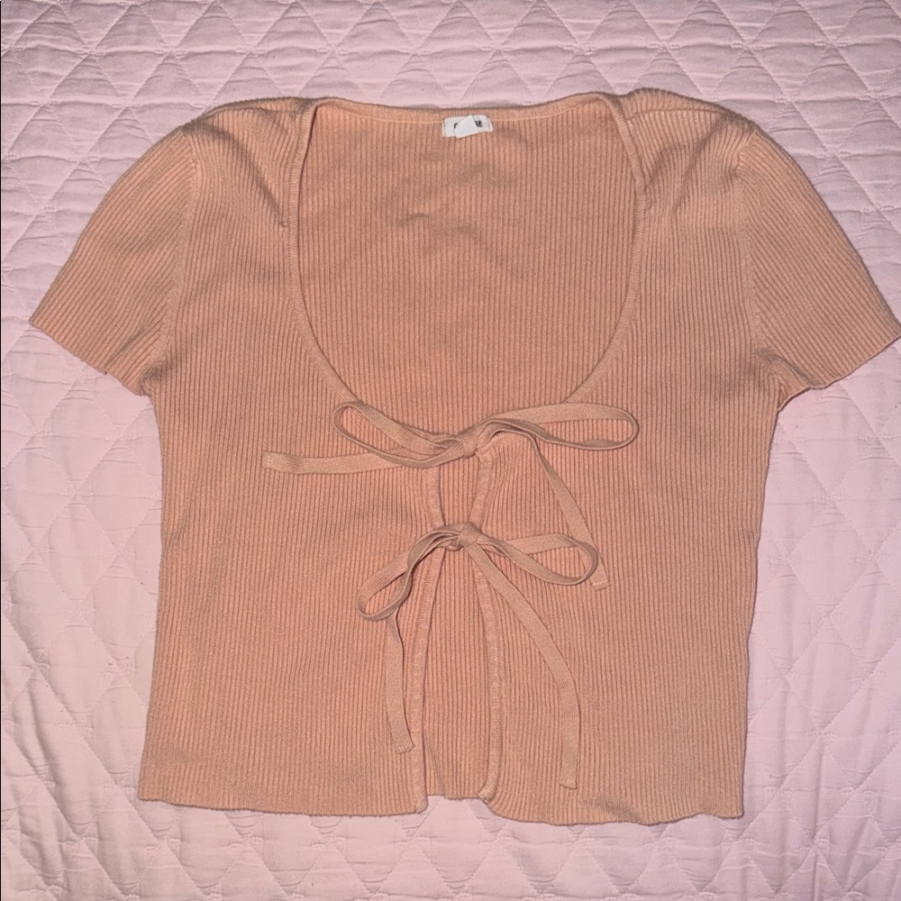 Garage Ribbed Tie-Front Top